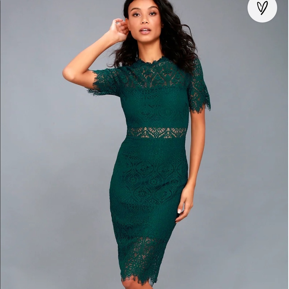 Brand new with tags-Beautiful green lace dress from LuLu’s. Size-small.